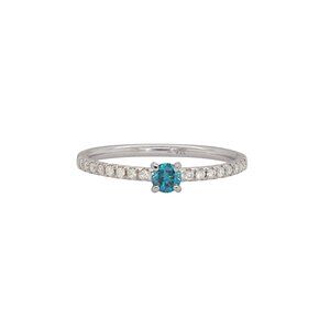 Natural Blue Diamond Ring in Solid 14K White Gold with Natural White Diamonds